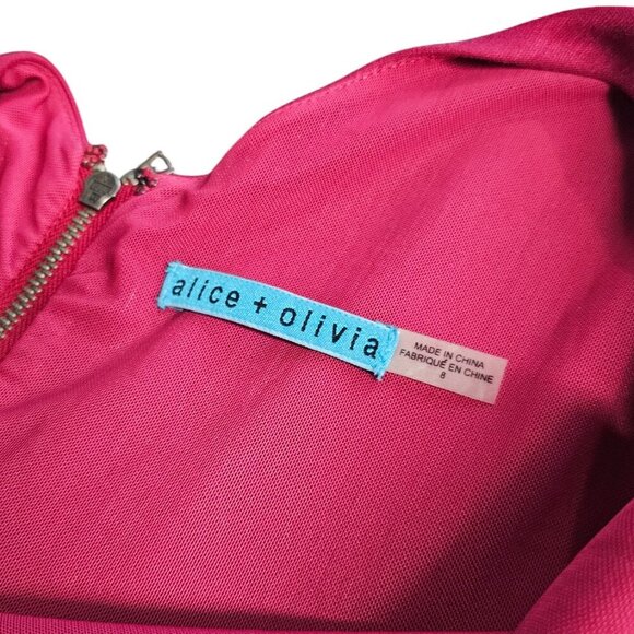 Alice + Olivia Peplum Bodycon V-Back Dress, Lined, Zip Up, Stretch, Party,Size 8 - Picture 6 of 7